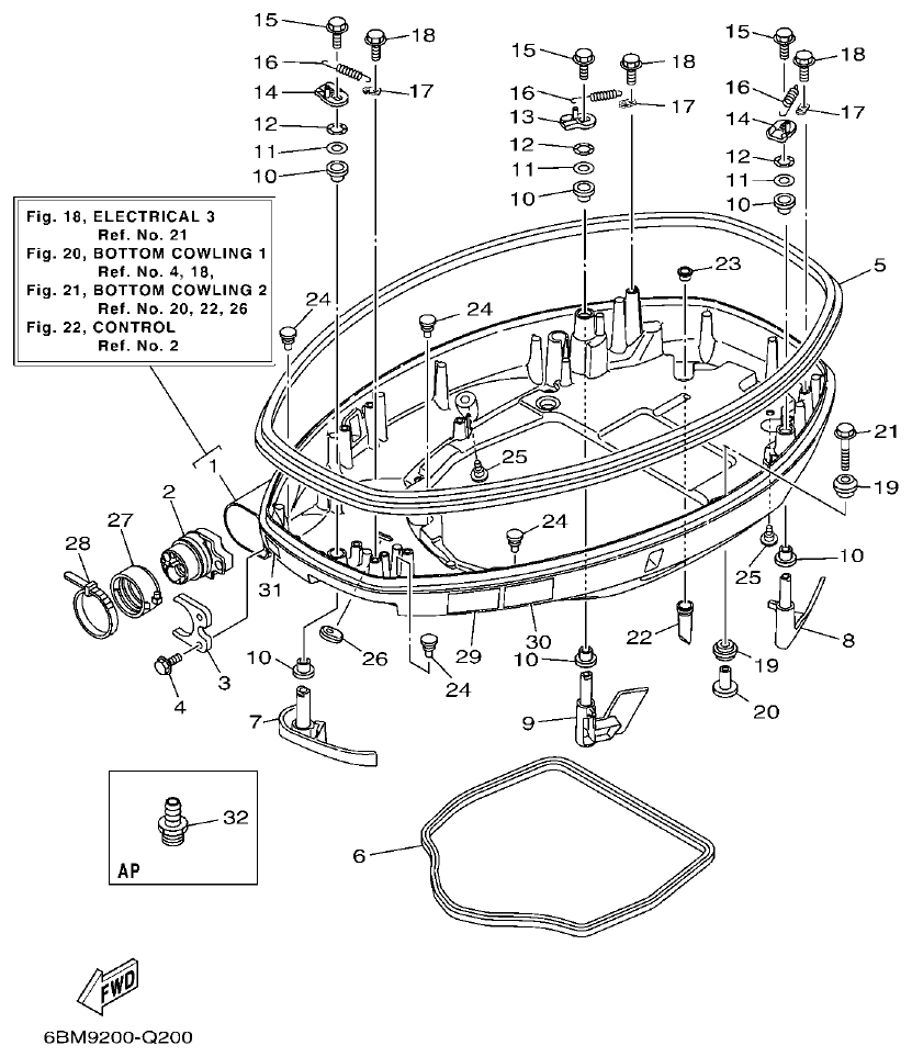 Yamaha F150FET, FL150FET BOTTOM COWLING 1 parts diagram
